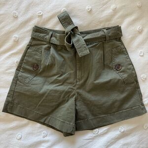 Olive Green Women's Authentic Chino Shorts with Tie Detail Size 4